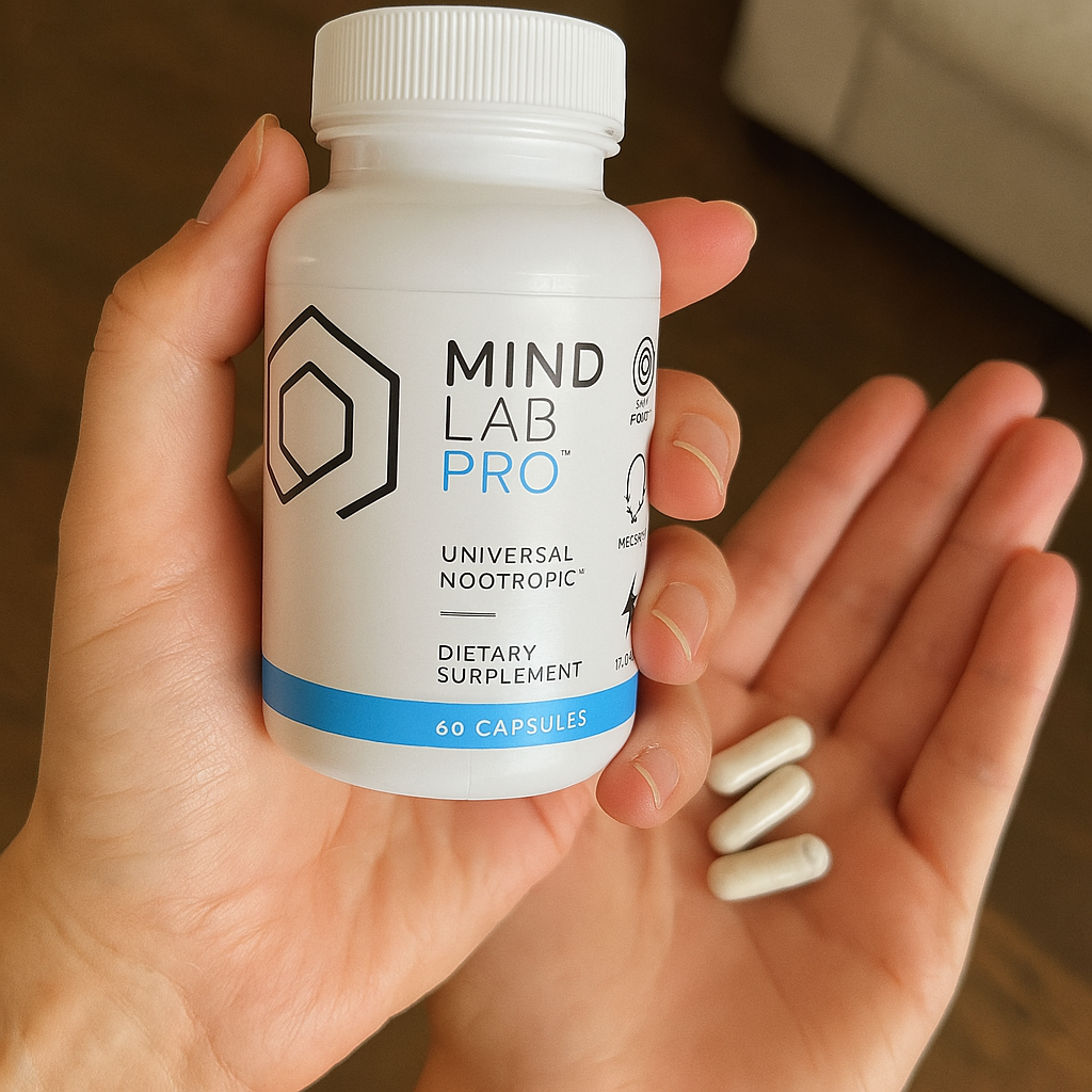 Mind Lab Pro bottle with cognitive enhancement graphics